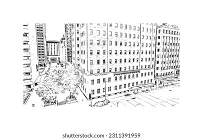 Building view with landmark of  Rochester is the city in Minnesota. Hand drawn sketch illustration in vector.