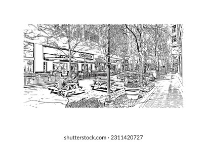 Building view with landmark of  Rockville is the city in Maryland. Hand drawn sketch illustration in vector.