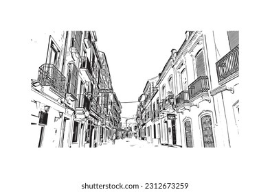 Building view with landmark of   Ronda is a city in Spain. Hand drawn sketch illustration in vector.