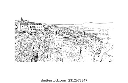 Building view with landmark of   Ronda is a city in Spain. Hand drawn sketch illustration in vector.