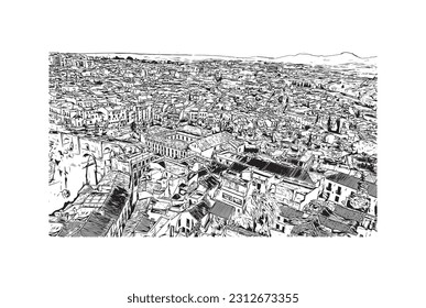 Building view with landmark of   Ronda is a city in Spain. Hand drawn sketch illustration in vector.