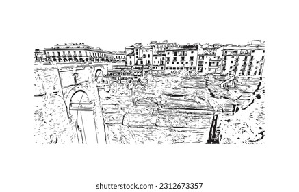 Building view with landmark of   Ronda is a city in Spain. Hand drawn sketch illustration in vector.