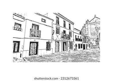 Building view with landmark of   Ronda is a city in Spain. Hand drawn sketch illustration in vector.