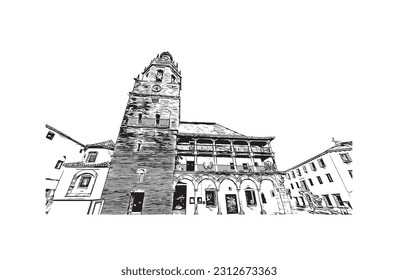 Building view with landmark of   Ronda is a city in Spain. Hand drawn sketch illustration in vector.