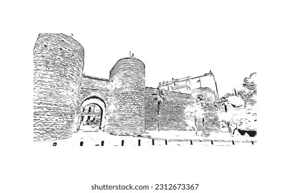 Building view with landmark of   Ronda is a city in Spain. Hand drawn sketch illustration in vector.