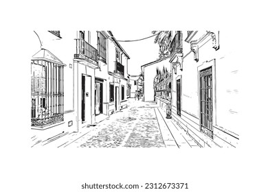 Building view with landmark of   Ronda is a city in Spain. Hand drawn sketch illustration in vector.