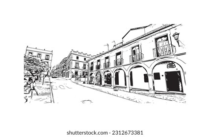 Building view with landmark of   Ronda is a city in Spain. Hand drawn sketch illustration in vector.