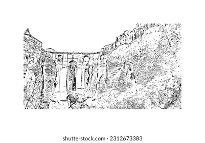 Building view with landmark of   Ronda is a city in Spain. Hand drawn sketch illustration in vector.