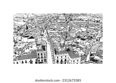 Building view with landmark of   Ronda is a city in Spain. Hand drawn sketch illustration in vector.