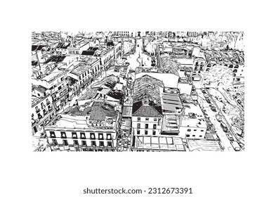 Building view with landmark of   Ronda is a city in Spain. Hand drawn sketch illustration in vector.