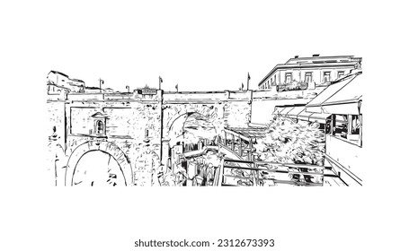 Building view with landmark of   Ronda is a city in Spain. Hand drawn sketch illustration in vector.