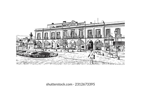 Building view with landmark of   Ronda is a city in Spain. Hand drawn sketch illustration in vector.