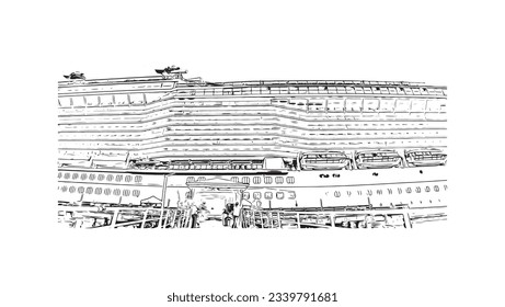 Building view with landmark of Roseau is the capital in Dominica Hand drawn sketch illustration in vector.
