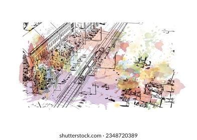 Building view with landmark of Rostock is the city in Germany.
Watercolor splash with hand drawn sketch illustration in vector.