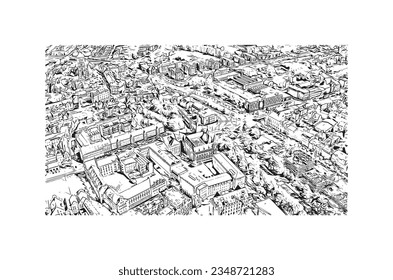 Building view with landmark of Rostock is the city in Germany.
Hand drawn sketch illustration in vector.