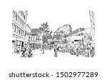 Building view with landmark of Rotterdam is a major port city in the Dutch province of South Holland. Hand drawn sketch illustration in vector.