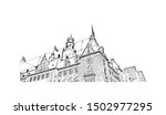 Building view with landmark of Rotterdam is a major port city in the Dutch province of South Holland. Hand drawn sketch illustration in vector.