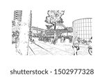 Building view with landmark of Rotterdam is a major port city in the Dutch province of South Holland. Hand drawn sketch illustration in vector.
