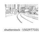 Building view with landmark of Rotterdam is a major port city in the Dutch province of South Holland. Hand drawn sketch illustration in vector.