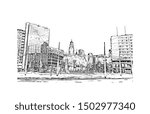 Building view with landmark of Rotterdam is a major port city in the Dutch province of South Holland. Hand drawn sketch illustration in vector.
