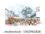 Building view with landmark of Rotterdam is a major port city in the Dutch province of South Holland, Netherlands. Watercolor splash Hand drawn sketch illustration in vector.
