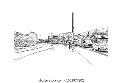 Building view with landmark of Rotterdam is a major port city in the Dutch province of South Holland. Hand drawn sketch illustration in vector.