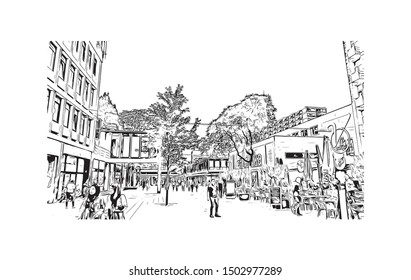 Building view with landmark of Rotterdam is a major port city in the Dutch province of South Holland. Hand drawn sketch illustration in vector.