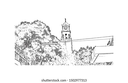 Building view with landmark of Rotterdam is a major port city in the Dutch province of South Holland. Hand drawn sketch illustration in vector.