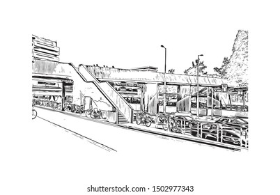 Building view with landmark of Rotterdam is a major port city in the Dutch province of South Holland. Hand drawn sketch illustration in vector.