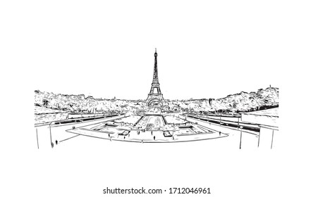 Building view with landmark of Rouen, capital of the northern French region of Normandy, is a port city on the river Seine. Hand drawn sketch illustration in vector.