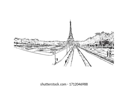 Building view with landmark of Rouen, capital of the northern French region of Normandy, is a port city on the river Seine. Hand drawn sketch illustration in vector.