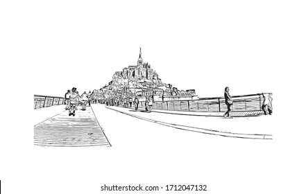 Building view with landmark of Rouen, capital of the northern French region of Normandy, is a port city on the river Seine. Hand drawn sketch illustration in vector.