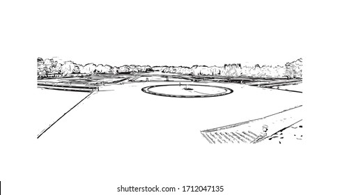 Building view with landmark of Rouen, capital of the northern French region of Normandy, is a port city on the river Seine. Hand drawn sketch illustration in vector.