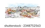 Building view with landmark of Saint Paul is the city in Minnesota. Watercolor splash with hand drawn sketch illustration in vector.