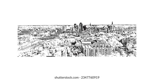 La ciudad de Minnesota ofrece vistas panorámicas a San Pablo. Dibujo a mano de ilustración de esbozo en vector.