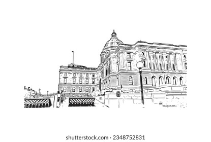La ciudad de Minnesota ofrece vistas panorámicas a San Pablo. Dibujo a mano de ilustración de esbozo en vector.