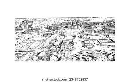 La ciudad de Minnesota ofrece vistas panorámicas a San Pablo. Dibujo a mano de ilustración de esbozo en vector.