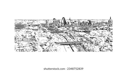 Building view with landmark of Saint Paul is the city in Minnesota. Hand drawn sketch illustration in vector.