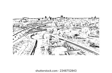 La ciudad de Minnesota ofrece vistas panorámicas a San Pablo. Dibujo a mano de ilustración de esbozo en vector.