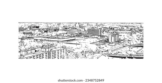 La ciudad de Minnesota ofrece vistas panorámicas a San Pablo. Dibujo a mano de ilustración de esbozo en vector.