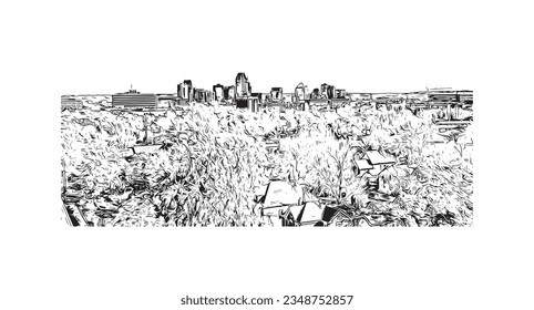Die Stadt Minnesota mit Blick auf das Gebäude mit Wahrzeichen von Saint Paul. Handgezeichnete Skizzengrafik in Vektorgrafik.