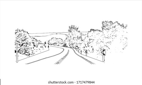 Building view with landmark of Salamanca, in northwestern Spain, is the capital of Salamanca province. Hand drawn sketch illustration in vector.