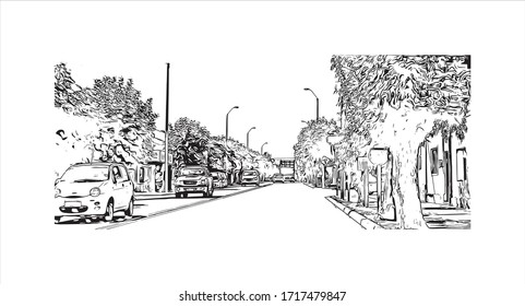 Building view with landmark of Salamanca, in northwestern Spain, is the capital of Salamanca province. Hand drawn sketch illustration in vector.