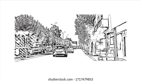 Building view with landmark of Salamanca, in northwestern Spain, is the capital of Salamanca province. Hand drawn sketch illustration in vector.