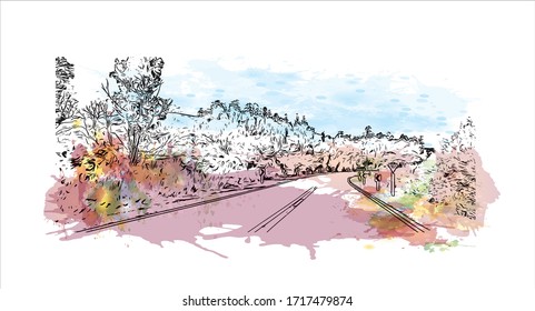 Building view with landmark of Salamanca, in northwestern Spain, is the capital of Salamanca province. Watercolor splash with Hand drawn sketch illustration in vector.