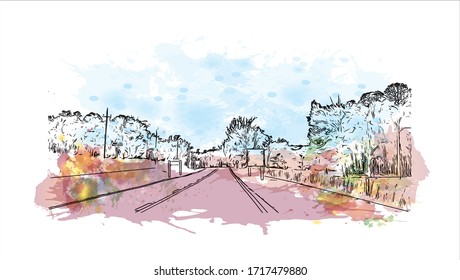 Building view with landmark of Salamanca, in northwestern Spain, is the capital of Salamanca province. Watercolor splash with Hand drawn sketch illustration in vector.