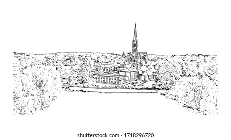 Building view with landmark of Salisbury City in Maryland. Hand drawn sketch illustration in vector. 