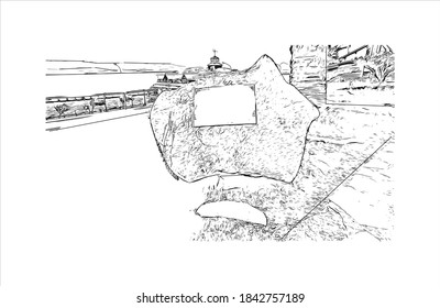 Building view with landmark of San Carlos de Bariloche is a town in Argentina. Hand drawn sketch illustration in vector.