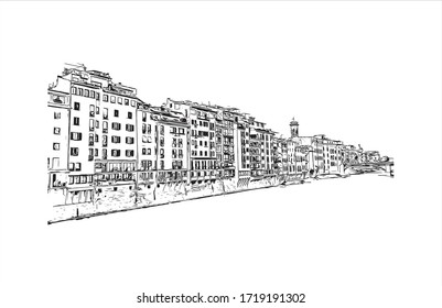 Building view with landmark of San Marino is a mountainous microstate surrounded by north-central Italy. Hand drawn sketch illustration in vector.