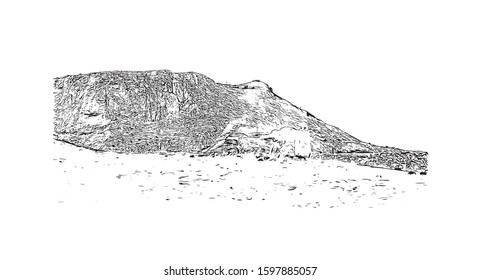 Building view with landmark of Sicily, the largest Mediterranean island, is just off the "toe" of Italy's "boot." Hand drawn sketch illustration in vector.